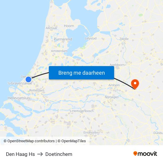 Den Haag Hs to Doetinchem map