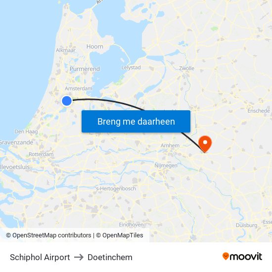 Schiphol Airport to Doetinchem map