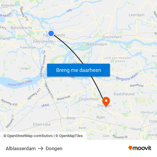 Alblasserdam to Dongen map