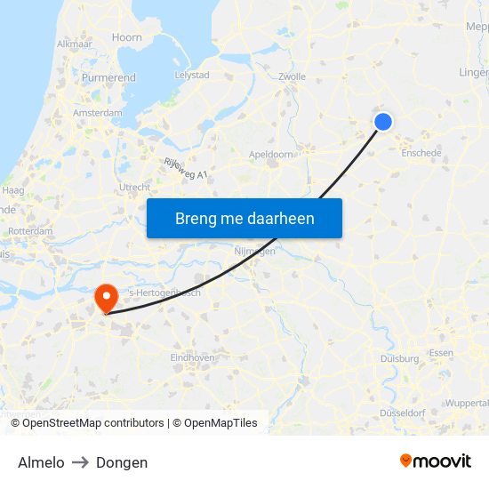 Almelo to Dongen map