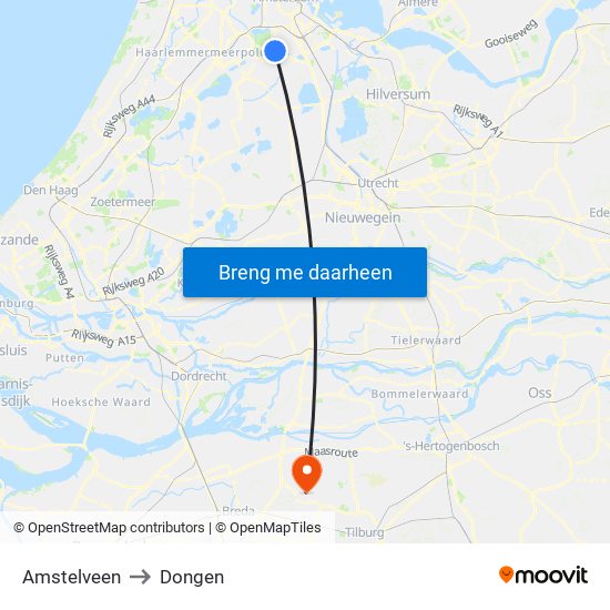 Amstelveen to Dongen map