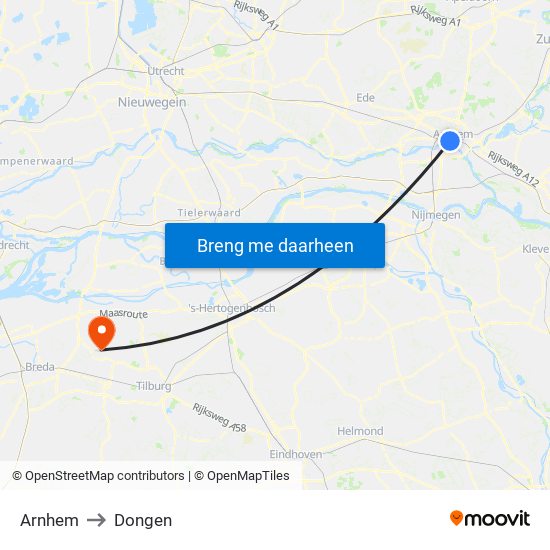 Arnhem to Dongen map