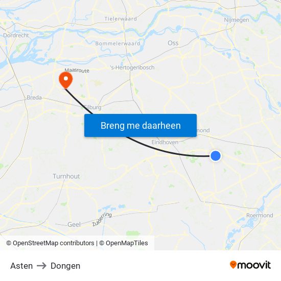 Asten to Dongen map