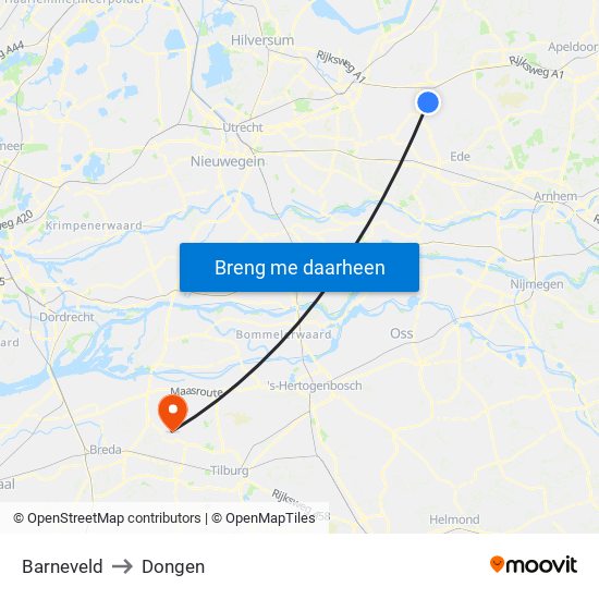 Barneveld to Dongen map
