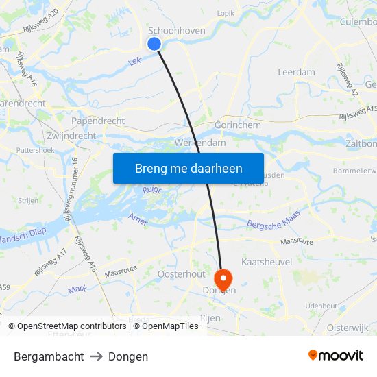 Bergambacht to Dongen map