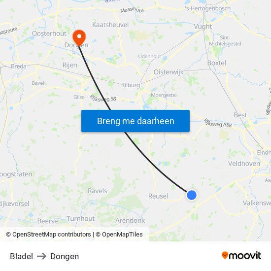 Bladel to Dongen map