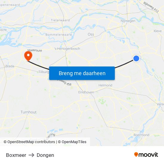 Boxmeer to Dongen map