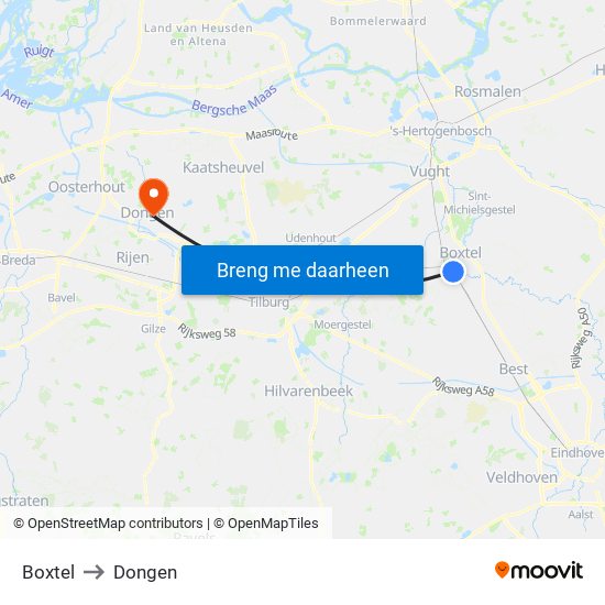 Boxtel to Dongen map