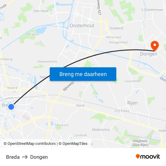 Breda to Dongen map
