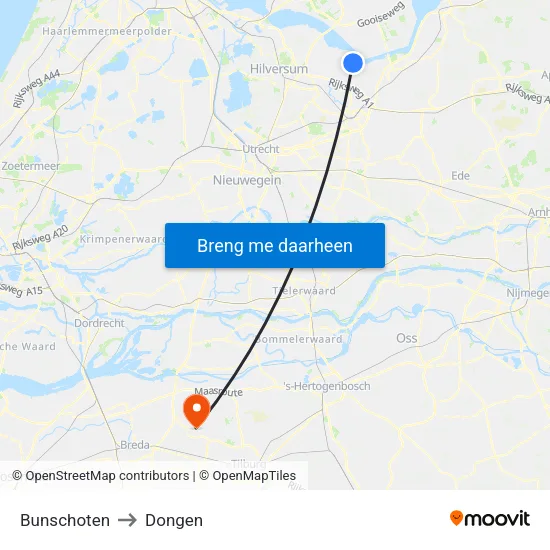 Bunschoten to Dongen map