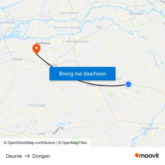 Deurne to Dongen map