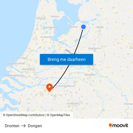 Dronten to Dongen map