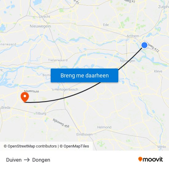 Duiven to Dongen map