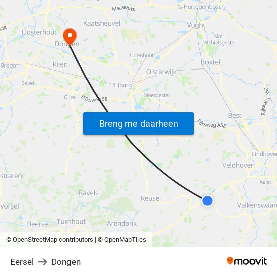 Eersel to Dongen map