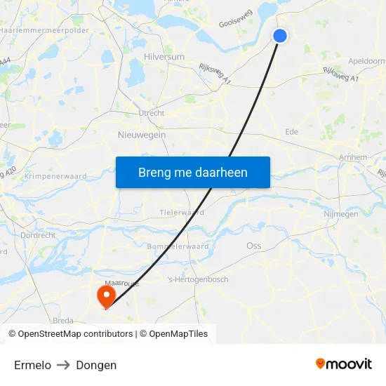 Ermelo to Dongen map