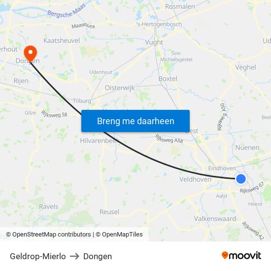 Geldrop-Mierlo to Dongen map