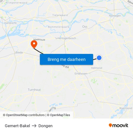 Gemert-Bakel to Dongen map