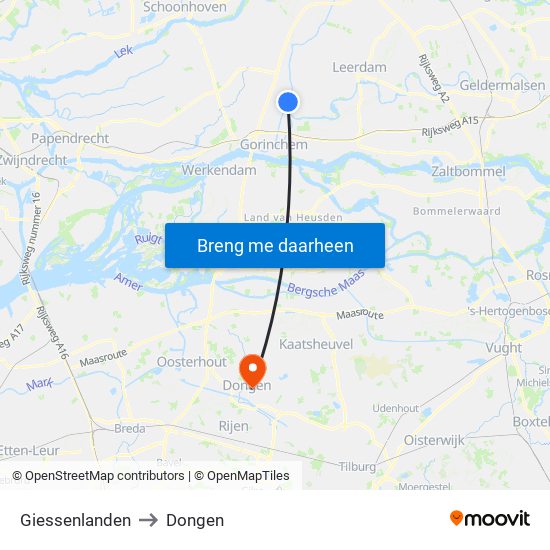 Giessenlanden to Dongen map