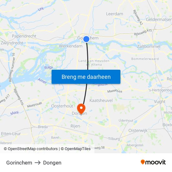 Gorinchem to Dongen map