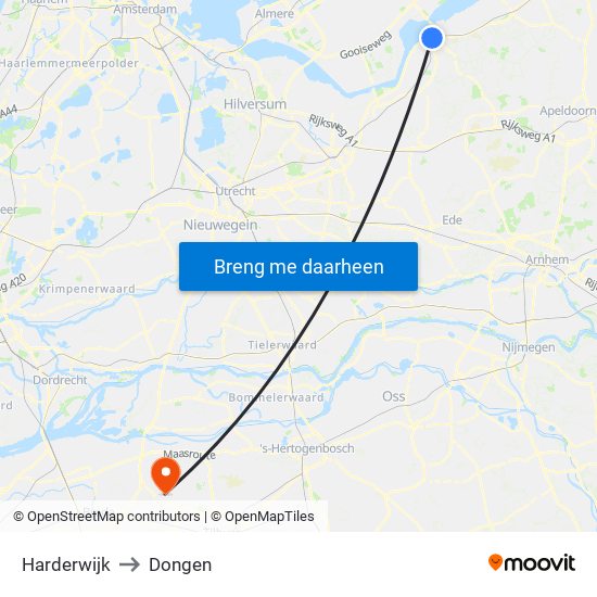 Harderwijk to Dongen map