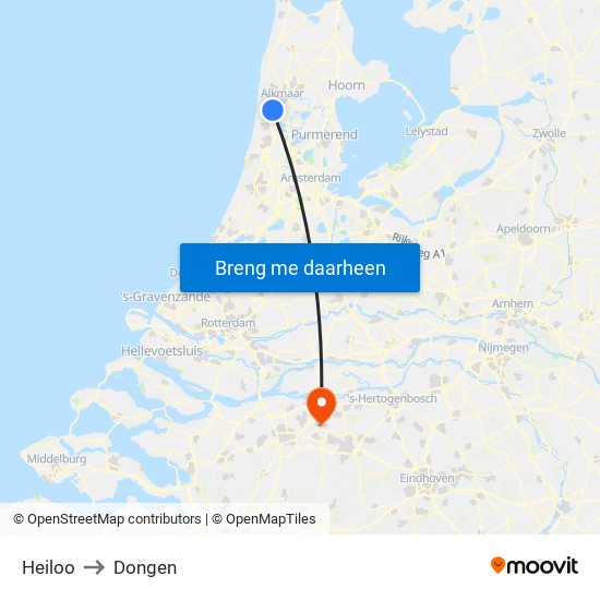 Heiloo to Dongen map