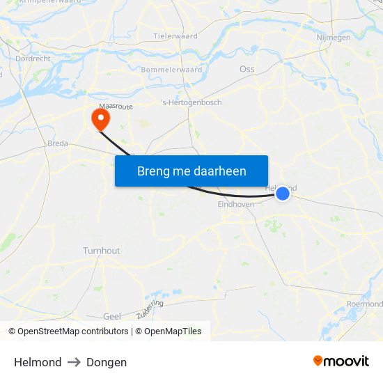 Helmond to Dongen map