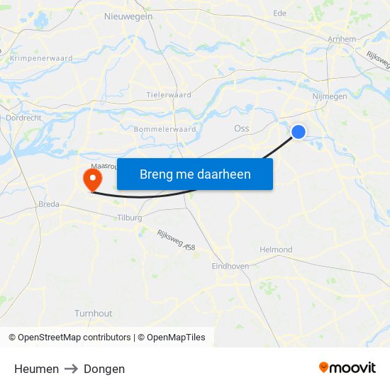Heumen to Dongen map