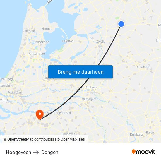 Hoogeveen to Dongen map