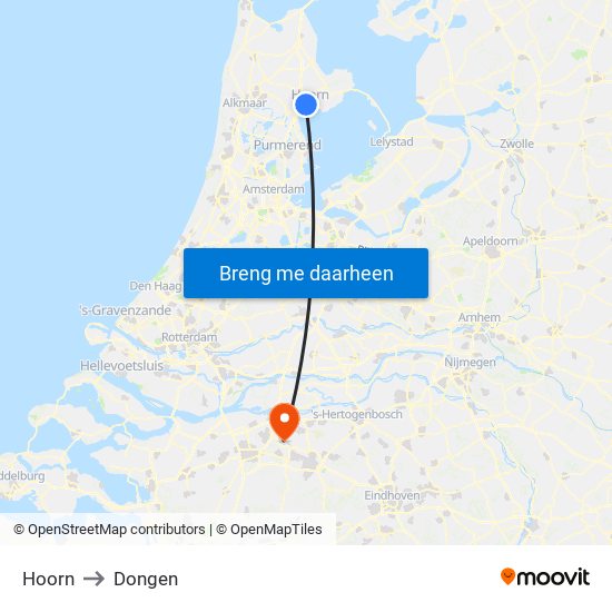 Hoorn to Dongen map