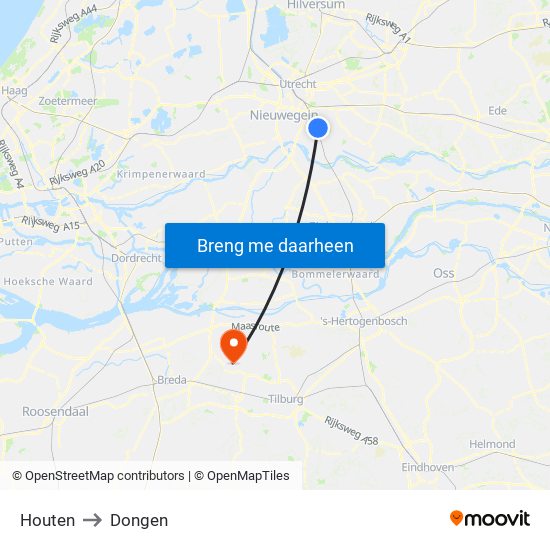 Houten to Dongen map