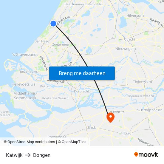 Katwijk to Dongen map