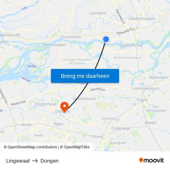 Lingewaal to Dongen map