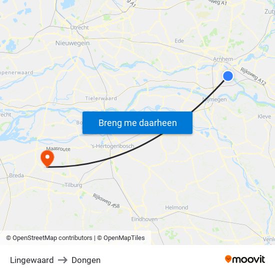 Lingewaard to Dongen map