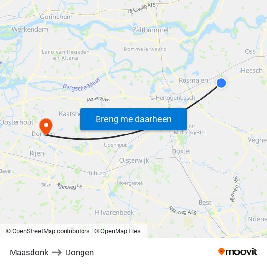 Maasdonk to Dongen map