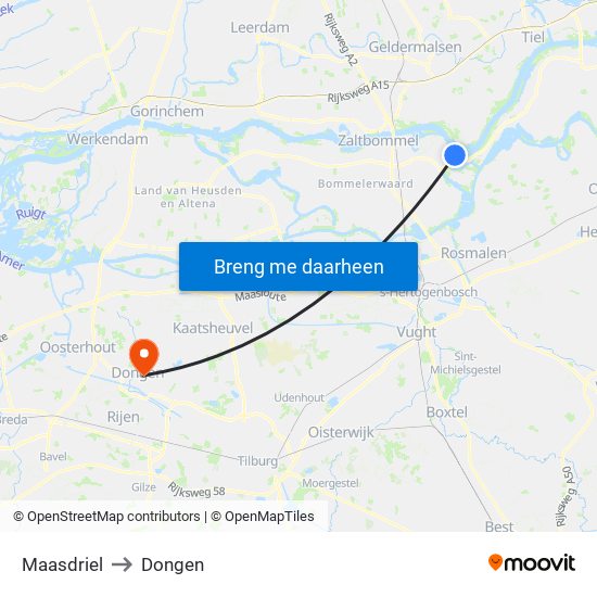 Maasdriel to Dongen map