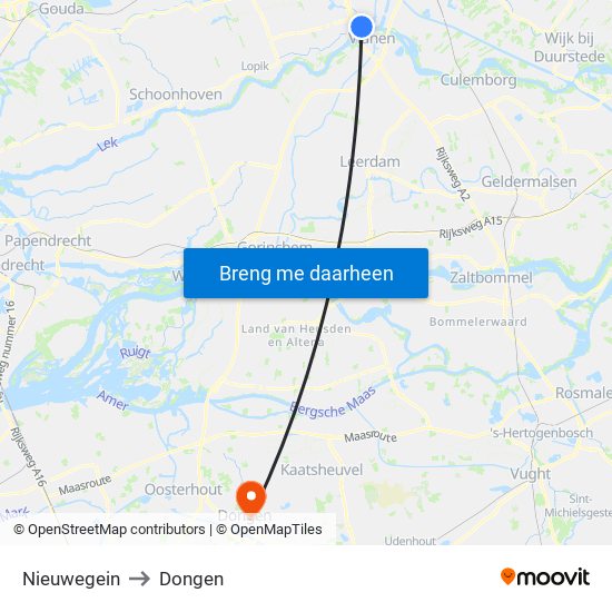 Nieuwegein to Dongen map