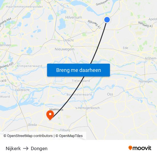 Nijkerk to Dongen map