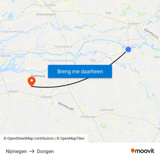 Nijmegen to Dongen map