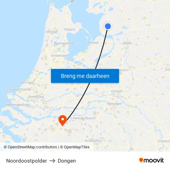 Noordoostpolder to Dongen map