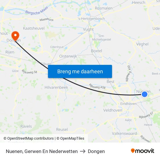 Nuenen, Gerwen En Nederwetten to Dongen map