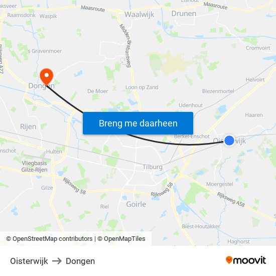 Oisterwijk to Dongen map