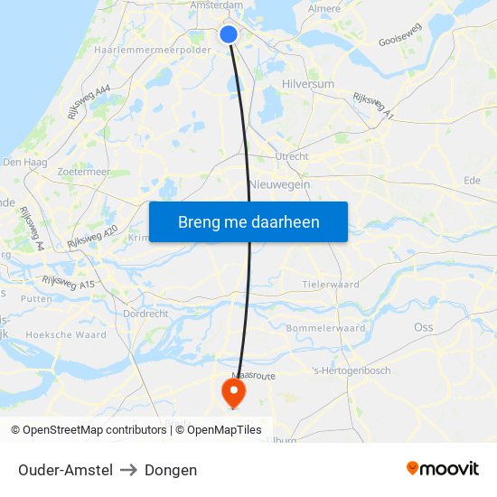 Ouder-Amstel to Dongen map