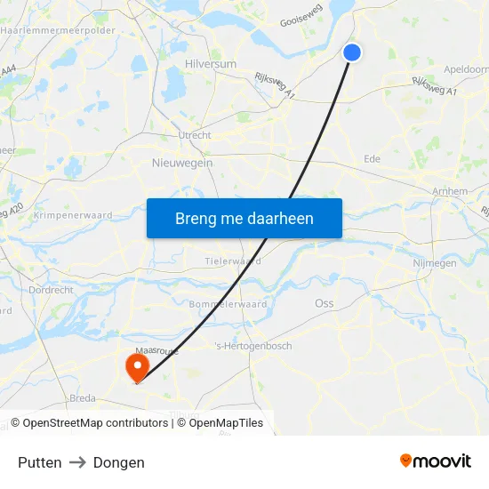 Putten to Dongen map