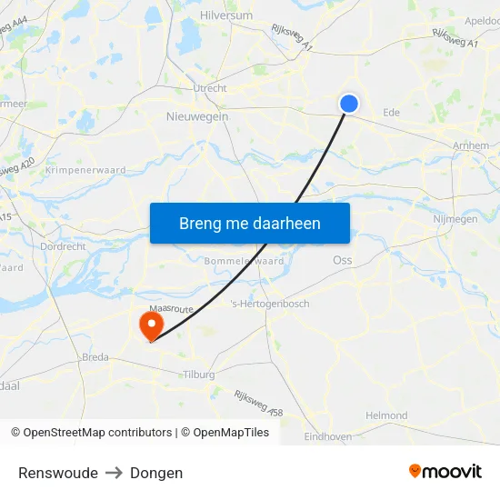 Renswoude to Dongen map