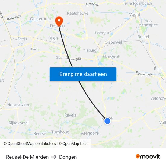 Reusel-De Mierden to Dongen map