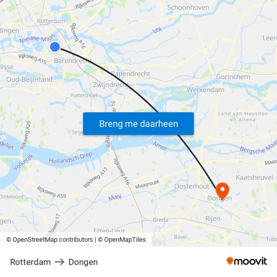 Rotterdam to Dongen map
