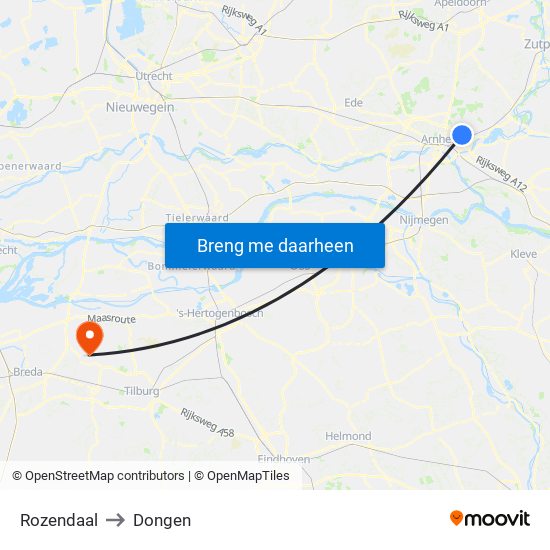 Rozendaal to Dongen map