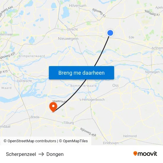 Scherpenzeel to Dongen map