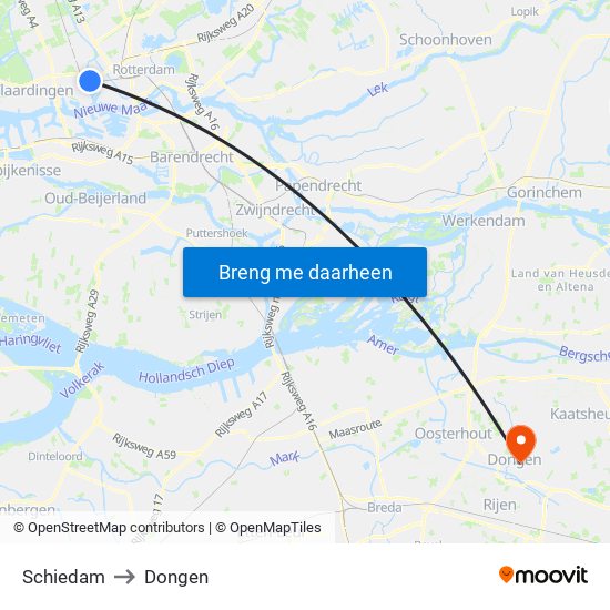 Schiedam to Dongen map