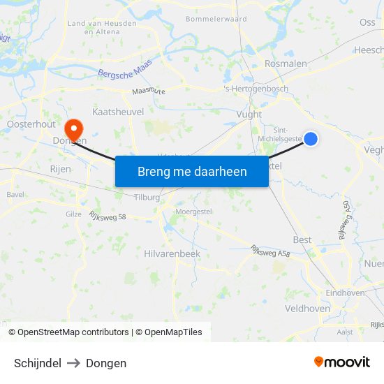 Schijndel to Dongen map